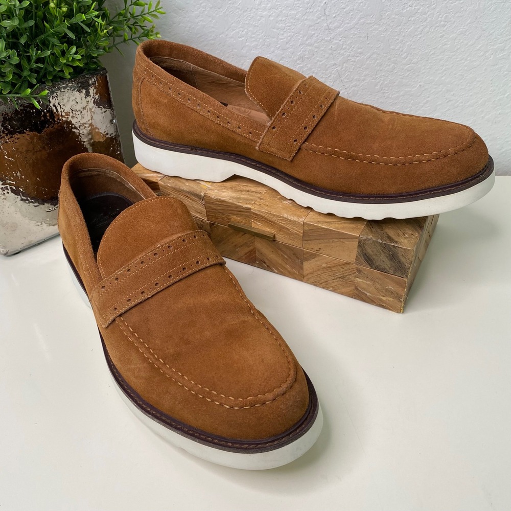 Robert Graham Dyson Mens Loafers Suede Brown Slip On Casual Dress Shoes Size 13
